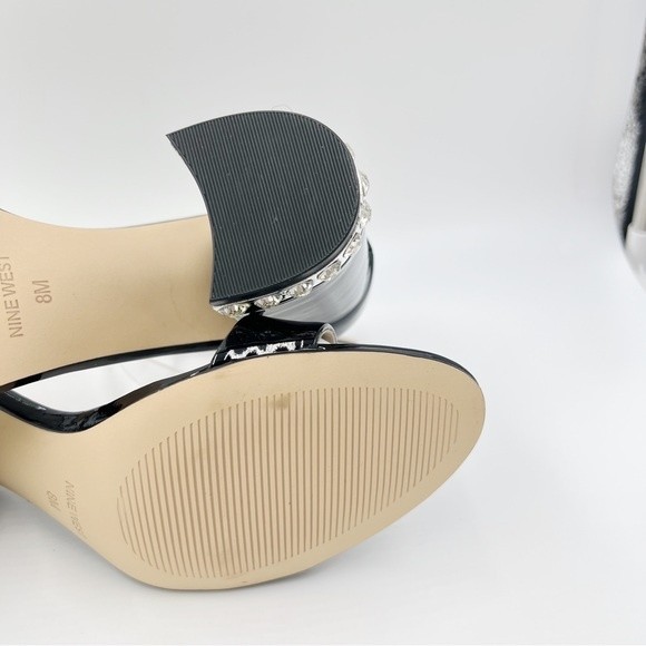 Nine West Size 8 Abigail Black‎ Patent Leather Jeweled Block Heel Dress Sandals - Picture 11 of 13